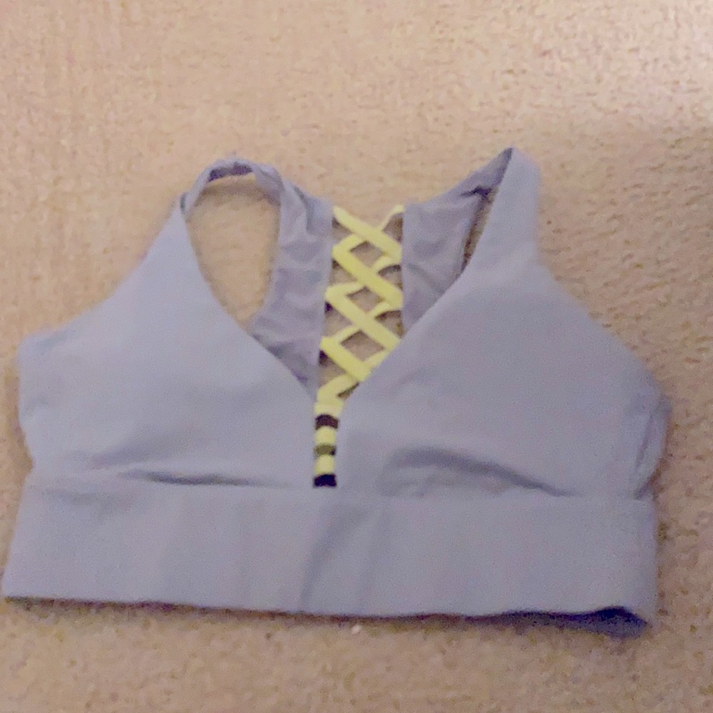 Gray/purple sports bra